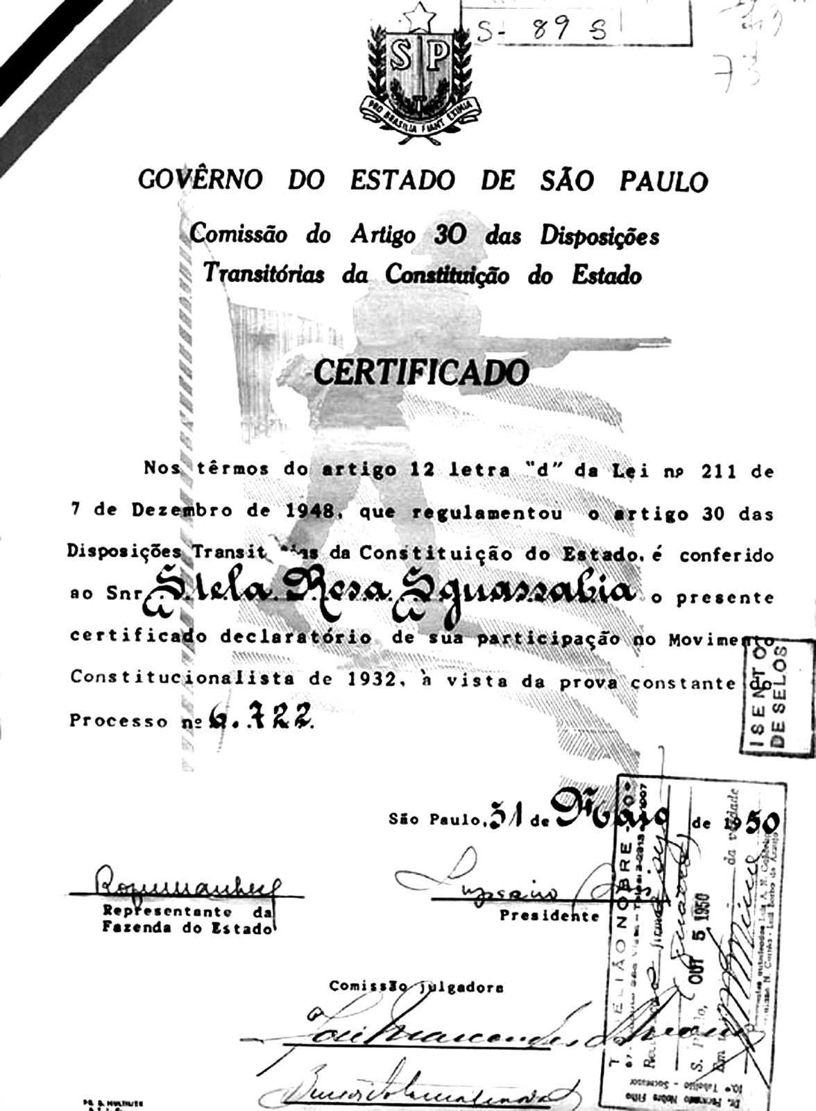 Certificado de participação de Maria Sguassábia